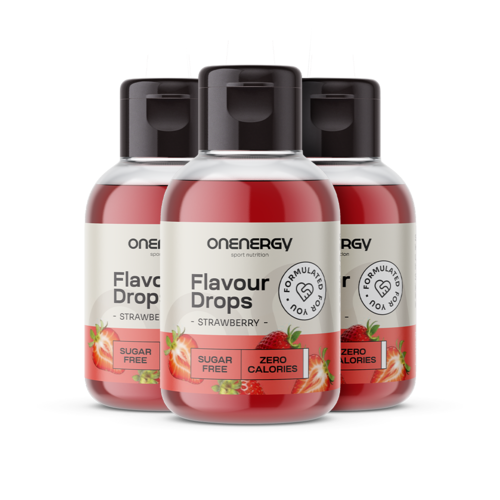 3x Gocce Flavour Drops con dolcificante – fragola, totale 150 ml