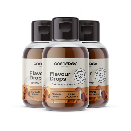 3x Gocce Flavour Drops con dolcificante – caramello toffee, totale 150 ml